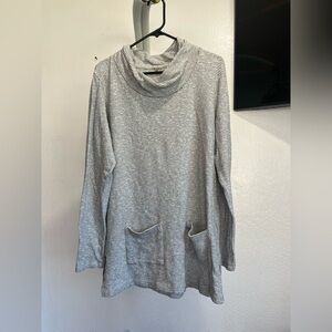 Mododoc Gray Cowl Neck Sweater with Long Sleeves pockets on front large